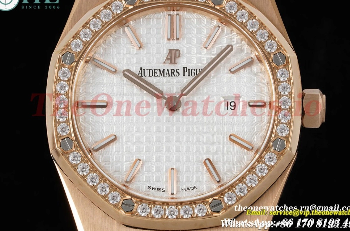 White JJF Diamond 33mm RG Swiss RG Qtz Oak Royal Ladies 0103